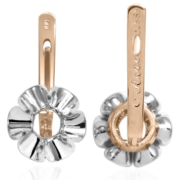 14k Solid Rose and White Gold Russian Style Semi-Mount Earrings